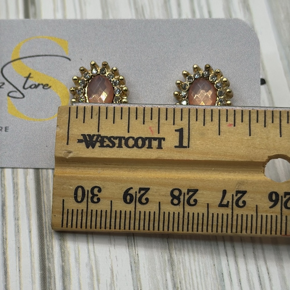 Gold and Pink Stud Earrings - Picture 5 of 7